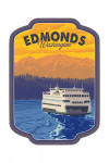 Edmonds, Washington - Ferry and Mountains - Contour