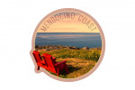 Mendocino Coast, California - Ocean Sunset - Red Chairs on Cliff - Contour - Lantern Press Photography