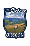 Sisters, Oregon - Elk and Flowers - Contour - Lantern Press Artwork