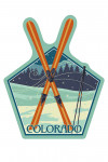 Colorado - Crossed Skis - Letterpress - Contour - Lantern Press Artwork