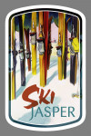 Jasper, Canada - Ski - Colorful Skis - Contour - Lantern Press Artwork