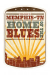 Memphis, Tennessee - Skyline & Sunburst Screenprint Style - Contour