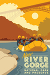 New River Gorge National Park and Preserve, West Virginia - Rafters & Bridge - Vector