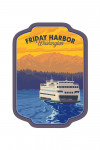 Friday Harbor, Washington - Ferry and Mountains - Contour - LP Original Poster