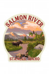 Stanley, Idaho - Salmon River - Moose & Mountain at Sunset - Contour - Lantern Press Artwork