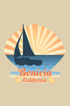 Benicia, California - Beach Scene with Rays & Sailboat - Contour - Lantern Press Artwork