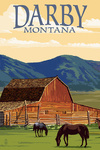Darby, Montana - Red Barn & Horses - Lantern Press Artwork