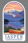Jasper, Canada - Lake Scene & Canoe - Contour - Lantern Press Artwork
