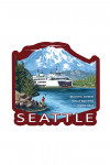 Seattle, Washington - Ferry and Mount Rainier Scene - Contour