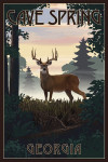 Cave Spring, Georgia - Painterly - Deer & Sunrise - Lantern Press Artwork