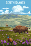 South Dakota - Painterly - Bison and Pheasant