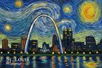 St. Louis, Missouri - Starry Night - Waterfront Skyline - Custom Illustration