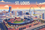 St. Louis, Missouri - Lithograph - Skyline With Stadium