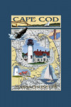 Cape Cod, Massachusetts - Nautical Chart with Lighthouse - Contour