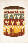 Atlanta, Georgia - Skyline & Sunburst Screenprint Style - Lantern Press Artwork - Contour