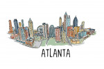 Atlanta, Georgia - Line Drawing - Lantern Press Artwork - Contour
