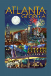 Atlanta, Georgia - Skyline at Night - Lantern Press Artwork - Contour