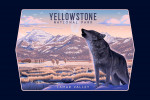 Yellowstone National Park, Wyoming - Lithograph - Lamar Valley Wolf Scene - Contour