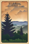 Walla Walla, Washington - Blue Ridge Mountains - Sunrise - Lithograph