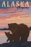 Skagway, Alaska - Painterly - Bear & Cub at Sunset