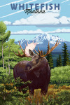 Whitefish, Montana - Moose & Mountain Landscape