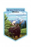 Whitefish, Montana - Moose & Mountain Landscape - Contour