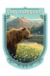 Lake Arrowhead, California - Black Bear & Cubs with Flowers - Contour