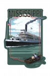 Mississippi - Riverboat & Rowboat - Lantern Press Poster - Contour