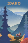 Idaho - Lithograph - Elk & Mountains Scene