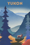Yukon - Lithograph - Elk & Mountains Scene