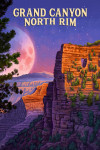 North Rim, Arizona - Oil Painting - Canyon with Supermoon - Grand Canyon North Rim