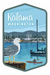 Kalama, Washington - Painterly - Seagull & Sailboats - Contour