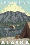 Ketchikan, Alaska - Bush Plane & Fishing - Lantern Press Artwork
