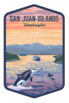 San Juan Islands, Washington - Painterly - Orca & Ferry Sunset Scene - Contour