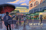 Seattle, Washington - Painterly - Public Market