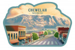 Chewelah, Washington - Lithograph - Quartzite Mountain - Downtown Chewelah - Contour