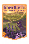Mount Rainier National Park, Washington - Lithograph - Bear and Spring Flowers - Contour