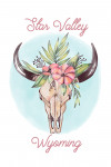 Star Valley, Wyoming - Watercolor - Cow Skull & Flower Crown