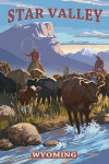 Star Valley, Wyoming - Painterly - Cowboy Cattle Drive Scene