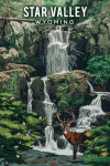 Star Valley, Wyoming - Painterly - Deer and Waterfall