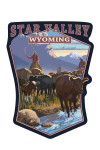Star Valley, Wyoming - Painterly - Cowboy Cattle Drive Scene  - Contour
