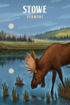 Stowe, Vermont - Lithograph - Reflection Pond & Bull Moose