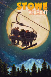 Stowe, Vermont - Ski Lift and Full Moon w/ Snowboarder
