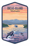 Orcas Island, Washington - Painterly - Orca & Ferry Sunset Scene - Contour
