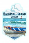 Mackinac Island, Michigan - Painterly - Lifeboat on Beach - Contour