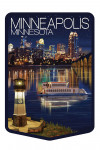 Minneapolis, Minnesota - Skyline at Night - Contour