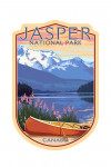 Jasper National Park, Canada - Lake Scene & Canoe - Contour