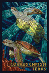 Corpus Christi, Texas - Paper Mosaic - Sea Turtle