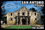 San Antonio, Texas - The Alamo - Scratchboard