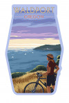 Waldport, Oregon - Painterly - Woman with Bicycle on Ocean Hillside Scene - Contour